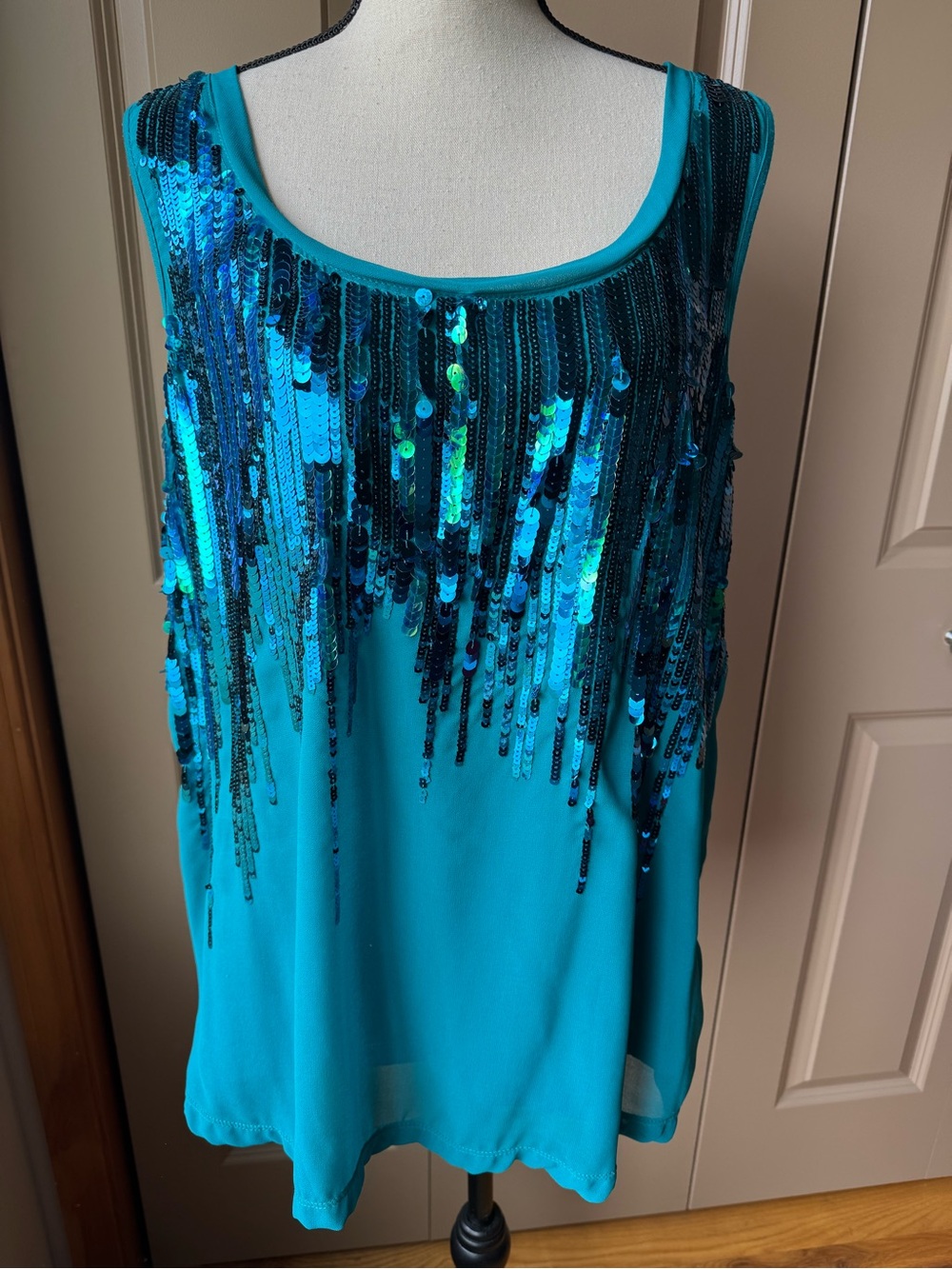 Lane Bryant Teal Sequined Tank Top